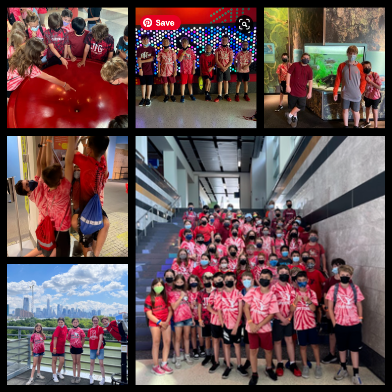 collage of 5th grade JFG students enjoying their field trip to the Liberty Science Center