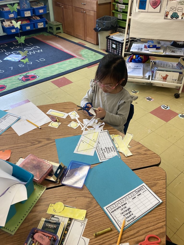 Our kindergarten students were spotted using their creativity as they designed their own sand castles using 2-D shapes! #JustFocusonGrowing